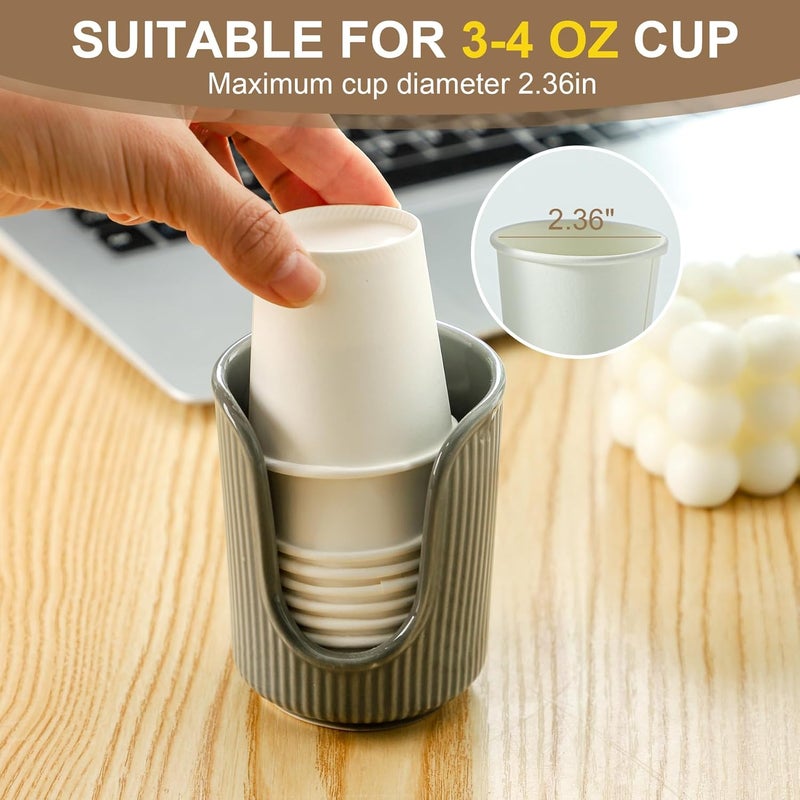 Dobbyby Ceramic Bathroom Cup Dispenser with Stylish Vertical Stripes - Disposable Mouthwash Cup Holder Holds 3-4oz Paper Cups for Rinsing Cups on Bathroom Vanity Countertops (Grey-Grey-2 Pack) - Image 4